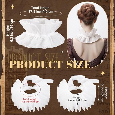 Mepase 3 Pcs Renaissance Clown Neck Ruffle Collar Elizabeth Wrist Cuffs Victorian Costume Halloween Cosplay Accessories in Saudi Arabia