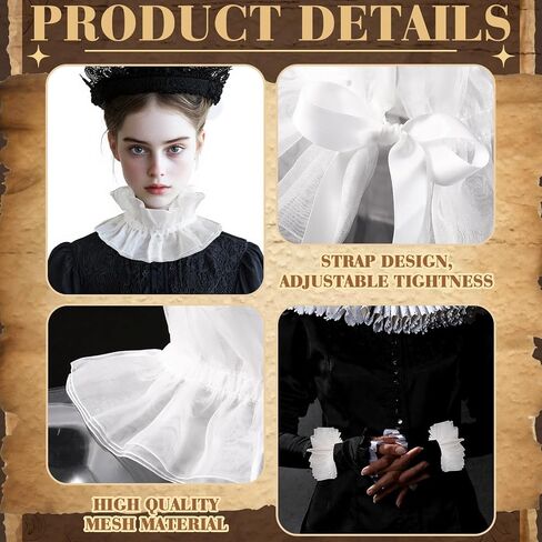 Mepase 3 Pcs Renaissance Clown Neck Ruffle Collar Elizabeth Wrist Cuffs Victorian Costume Halloween Cosplay Accessories in Saudi Arabia
