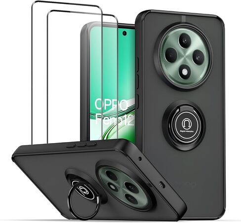 QUIETIP Case Compatible with Oppo Reno 12F with Screen Protector,TPU + Hard PC Magnetic Ring Car Mount Stand Cover,Black in Saudi Arabia