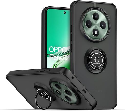 QUIETIP Case Compatible with Oppo Reno 12F with Screen Protector,TPU + Hard PC Magnetic Ring Car Mount Stand Cover,Black in Saudi Arabia