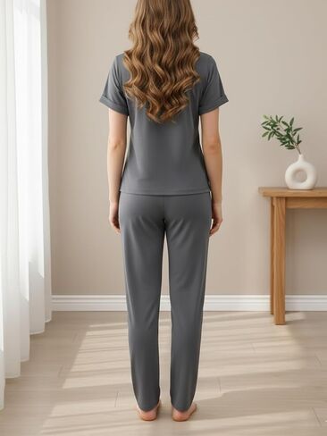 Women Two Piece Jogger Set,Womens Short Sleeve Lounge,Casual Tracksuit, Elastic Waist Sweatpants Set for Home Office in Saudi Arabia