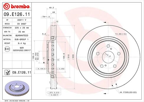 Brembo 09.E126.11 UV Coated vented Front Brake Rotor LEXUS/TOYOTA OE# 4351248130 in Saudi Arabia