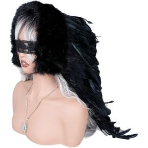 Black Feather Hood Headpiece Handmade Festival Costume Hood with Faux Fur Trim for Masquerade, Cosplay & Stage Performance in Saudi Arabia