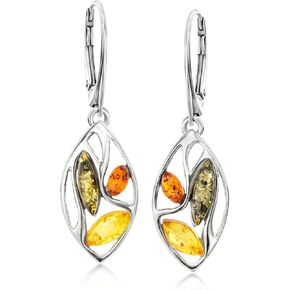 Ross-Simons Multicolored Amber Leaf Drop Earrings in Sterling Silver in Saudi Arabia