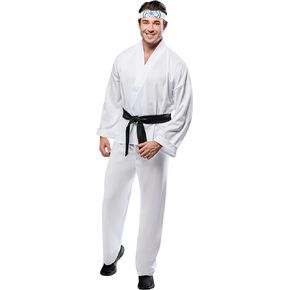 Rubies Mens Mens Miyage-do Dojo Karate Kid Gi Adult Costume Set With White Karate Pants, Jacket, Headband & Belt in Kuwait