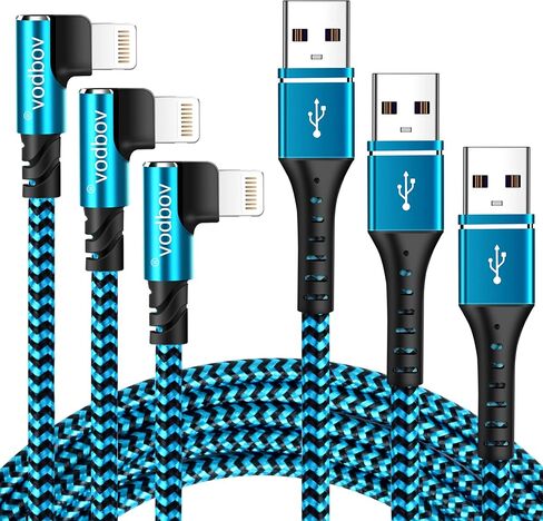 iPhone Charger Lightning Cord 3Pack 1FT 3FT 6FT Right Angle MFi Certified Cable Braided USB Charging Wire High Speed Black in Saudi Arabia