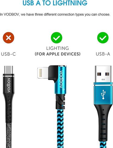 iPhone Charger Lightning Cord 3Pack 1FT 3FT 6FT Right Angle MFi Certified Cable Braided USB Charging Wire High Speed Black in Saudi Arabia