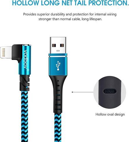 iPhone Charger Lightning Cord 3Pack 1FT 3FT 6FT Right Angle MFi Certified Cable Braided USB Charging Wire High Speed Black in Saudi Arabia