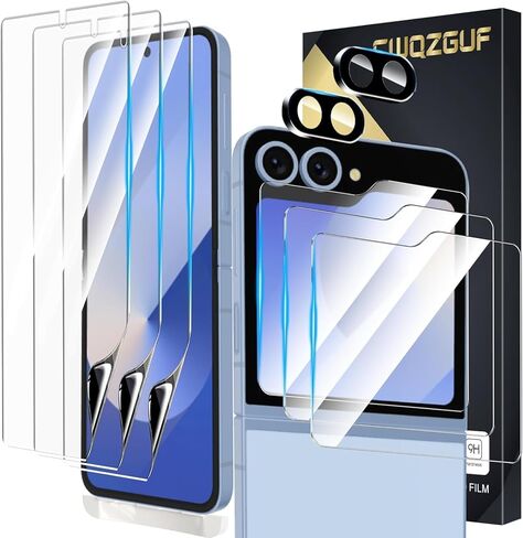 [3 + 3 + 2 حزمة] واقي شاشة Samsung Galaxy Z flip 6 5G، 3 عبوات واقي شاشة داخلي من مادة TPU + 3 عبوات من الزجاج المقسى الخارجي + 2 واقي عدسة الكاميرا، سهل التركيب باستخدام أداة المحاذاة in Kuwait