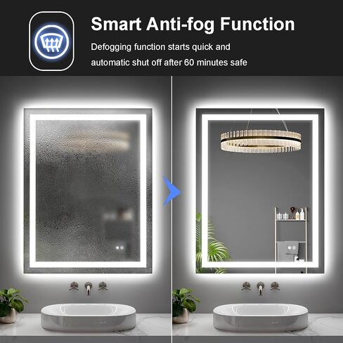 LED Bathroom Mirror 60"x36" Inch Lighted Bathroom Vanity Mirror with Lights, Large, Brighter Frontlit and Backlit Light up Anti Fog Mirror, Tempered Glass, 3-Color Dimmable, Memory Function in Saudi Arabia