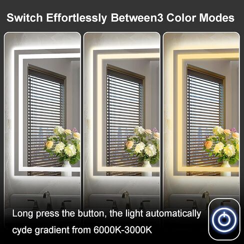 LED Bathroom Mirror 60"x36" Inch Lighted Bathroom Vanity Mirror with Lights, Large, Brighter Frontlit and Backlit Light up Anti Fog Mirror, Tempered Glass, 3-Color Dimmable, Memory Function in Saudi Arabia