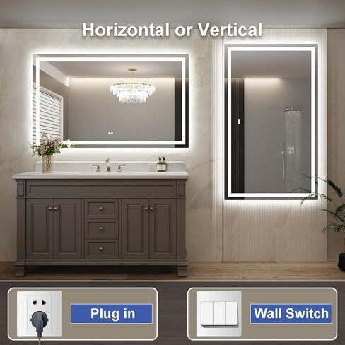 LED Bathroom Mirror 60"x36" Inch Lighted Bathroom Vanity Mirror with Lights, Large, Brighter Frontlit and Backlit Light up Anti Fog Mirror, Tempered Glass, 3-Color Dimmable, Memory Function in Saudi Arabia