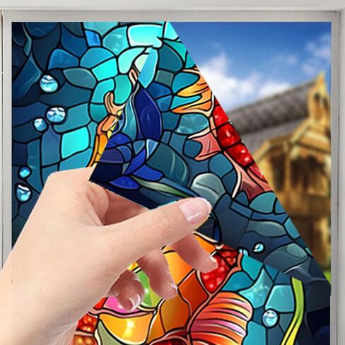 Nuxovilar Stained Glass Seahorse Window Film, 16.9×39.4inch, Underwater Seahorse Pattern Static Cling for Privacy & Decor (Frosted) in Saudi Arabia