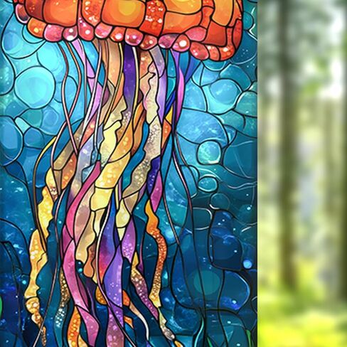 Nuxovilar Stained Glass Seahorse Window Film, 16.9×39.4inch, Underwater Seahorse Pattern Static Cling for Privacy & Decor (Frosted) in Saudi Arabia