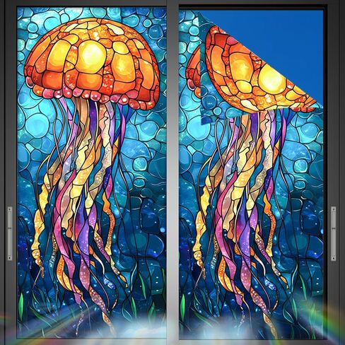 Nuxovilar Stained Glass Seahorse Window Film, 16.9×39.4inch, Underwater Seahorse Pattern Static Cling for Privacy & Decor (Frosted) in Saudi Arabia