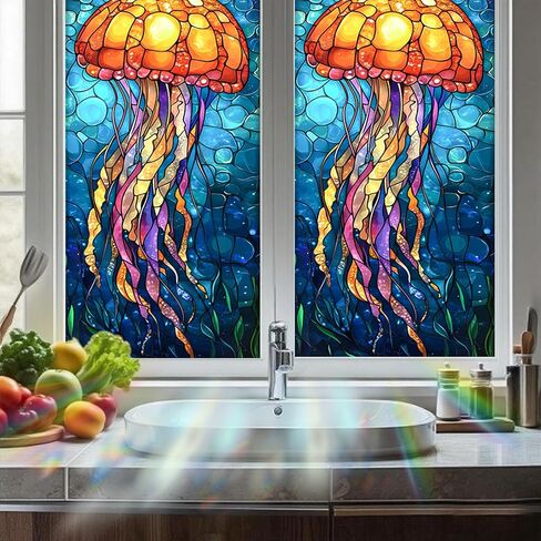 Nuxovilar Stained Glass Seahorse Window Film, 16.9×39.4inch, Underwater Seahorse Pattern Static Cling for Privacy & Decor (Frosted) in Saudi Arabia