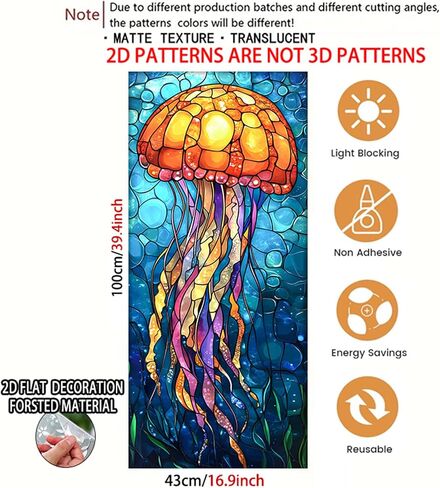 Nuxovilar Stained Glass Seahorse Window Film, 16.9×39.4inch, Underwater Seahorse Pattern Static Cling for Privacy & Decor (Frosted) in Saudi Arabia