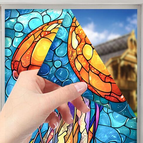 Nuxovilar Stained Glass Seahorse Window Film, 16.9×39.4inch, Underwater Seahorse Pattern Static Cling for Privacy & Decor (Frosted) in Saudi Arabia