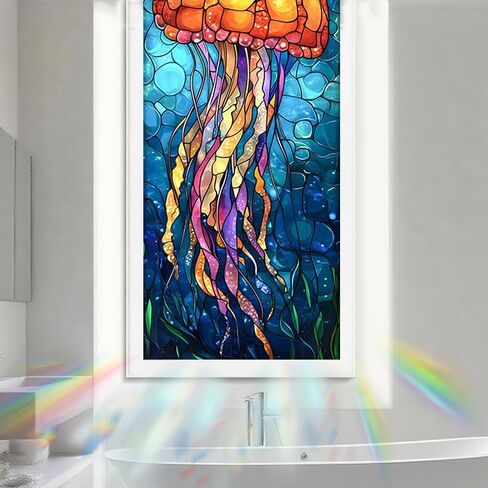 Nuxovilar Stained Glass Seahorse Window Film, 16.9×39.4inch, Underwater Seahorse Pattern Static Cling for Privacy & Decor (Frosted) in Saudi Arabia