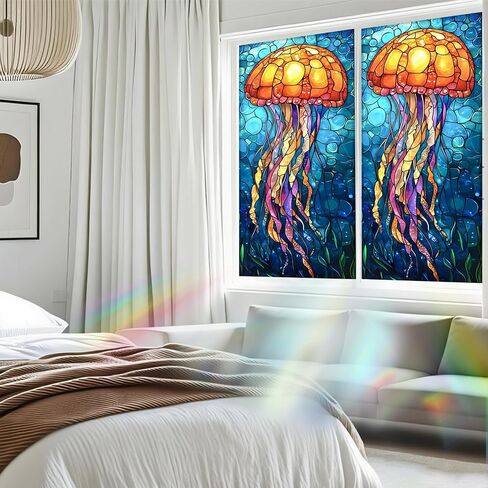 Nuxovilar Stained Glass Seahorse Window Film, 16.9×39.4inch, Underwater Seahorse Pattern Static Cling for Privacy & Decor (Frosted) in Saudi Arabia