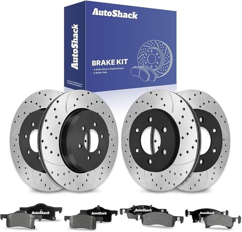 وسادات فرامل سيراميك أمامية وخلفية محفورة ومشقوقة من AutoShack | بديل لسيارة فورد إكسبيديشن 2003-2006 لينكولن نافيجيتور V8 RWD | المغلفة الإلكترونية | طقم فرامل 12 قطعة | ShadowGuard in Saudi Arabia