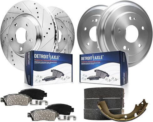 Detroit Axle - Brake Kit for 2006-2011 Honda Civic Front Drilled and Slotted Disc Brake Rotors Brakes Pads Rear Brake Drums Brake Shoes 2007 2008 2009 2010 Replacement : 10.3" inch Front Rotor in Saudi Arabia