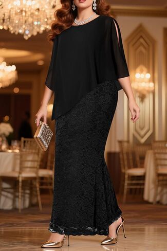 Women's Plus Size Cape Dress with Chiffon Overlay Gown Formal Evening Lace Long Mermaid Dresses 2024 in Saudi Arabia