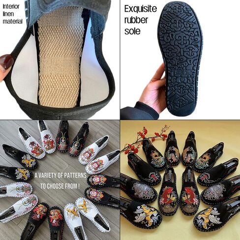 Embroidered Tai Chi Kung Fu Shoes, Unisex Canvas Martial Arts Flats, Traditional Chinese Slip-On Sneakers with Non-Slip Sole for Men and Women 12 Styles in Kuwait