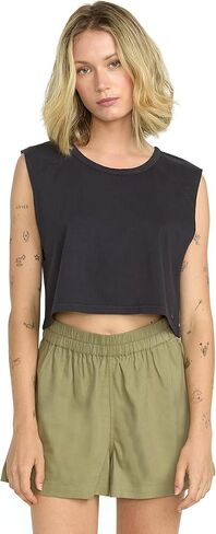 Volcom Womens Lived in Lounge Cropped Muscle Tank Top – Relaxed Fit Sleeveless Shirt with Raglan Seams and Overdye Wash in Saudi Arabia
