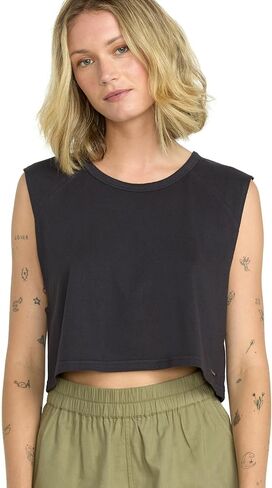Volcom Womens Lived in Lounge Cropped Muscle Tank Top – Relaxed Fit Sleeveless Shirt with Raglan Seams and Overdye Wash in Saudi Arabia