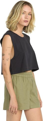 Volcom Womens Lived in Lounge Cropped Muscle Tank Top – Relaxed Fit Sleeveless Shirt with Raglan Seams and Overdye Wash in Saudi Arabia