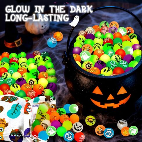 Shemira 64pcs Glow in The Dark Bouncing Balls,8 Halloween Theme Designs Bouncy Toys Balls, Halloween Party Favor Supplies, Trick or Treating Goodie, Halloween Miniatures,School Classroom Game Rewards in Kuwait