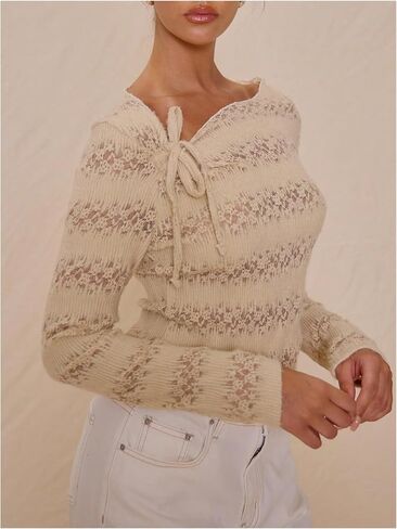 MakeMeChic Women's Elegant Boat Neck Sweater Tie Long Sleeve Knit Pullover Tops in Saudi Arabia