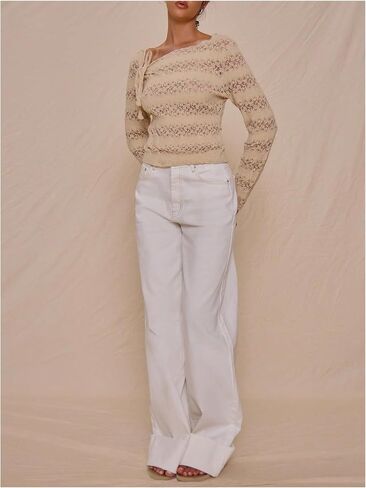 MakeMeChic Women's Elegant Boat Neck Sweater Tie Long Sleeve Knit Pullover Tops in Saudi Arabia