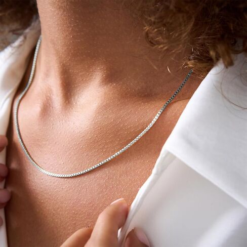 Box Chain Sterling Silver Box Chain Necklace for Men 0.8mm 1mm 1.5mm 2mm 3mm Italian Chain for Men Women in Saudi Arabia