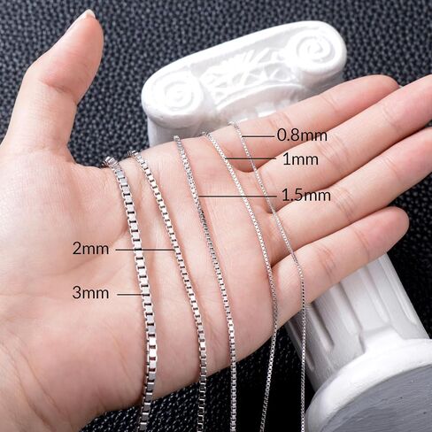 Box Chain Sterling Silver Box Chain Necklace for Men 0.8mm 1mm 1.5mm 2mm 3mm Italian Chain for Men Women in Saudi Arabia
