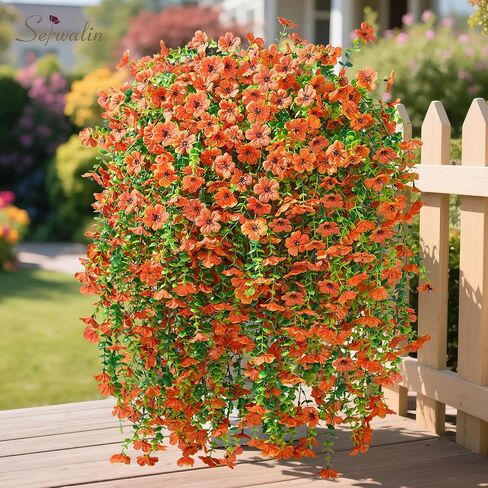 Serwalin 4PCS Artificial Mums for Outdoors, Realistic Silk Artificial Fall Flowers for Outside, Patio, Garden, Porch, Window（Fall Orange,4PCS in Saudi Arabia