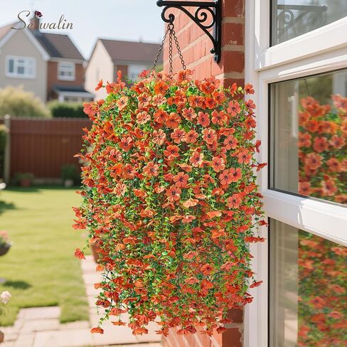 Serwalin 4PCS Artificial Mums for Outdoors, Realistic Silk Artificial Fall Flowers for Outside, Patio, Garden, Porch, Window（Fall Orange,4PCS in Saudi Arabia