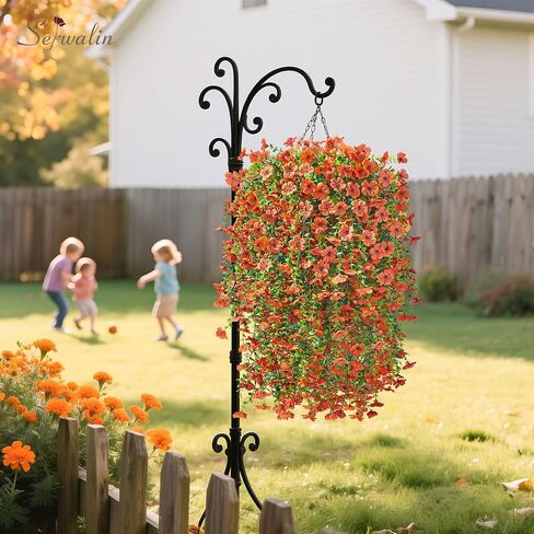 Serwalin 4PCS Artificial Mums for Outdoors, Realistic Silk Artificial Fall Flowers for Outside, Patio, Garden, Porch, Window（Fall Orange,4PCS in Saudi Arabia