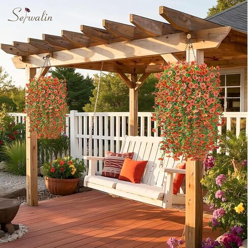 Serwalin 4PCS Artificial Mums for Outdoors, Realistic Silk Artificial Fall Flowers for Outside, Patio, Garden, Porch, Window（Fall Orange,4PCS in Saudi Arabia