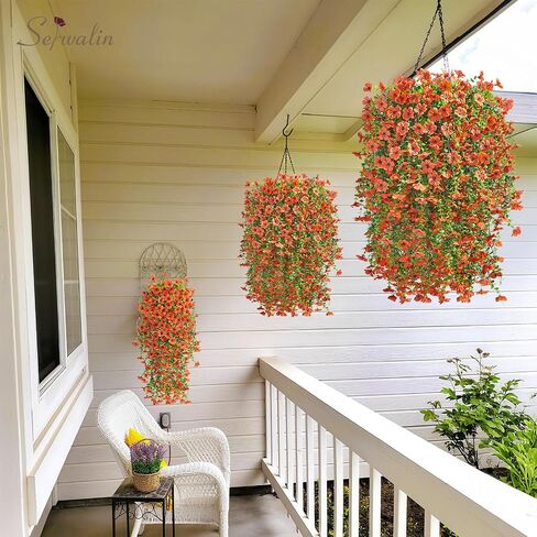 Serwalin 4PCS Artificial Mums for Outdoors, Realistic Silk Artificial Fall Flowers for Outside, Patio, Garden, Porch, Window（Fall Orange,4PCS in Saudi Arabia
