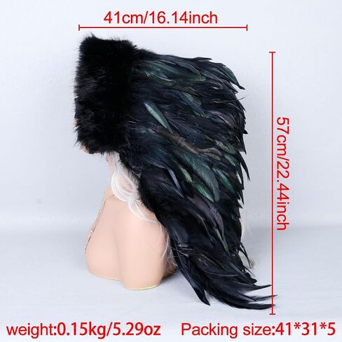 Black Feather Hood Headpiece Handmade Festival Costume Hood with Faux Fur Trim for Masquerade, Cosplay & Stage Performance in Saudi Arabia