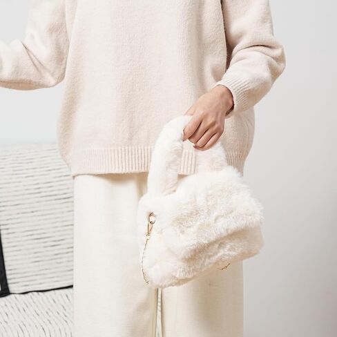 Fluffy Tote Bag for Woman Plush Shoulder Handbag Furry Faux Fur Purse for Winter in Kuwait