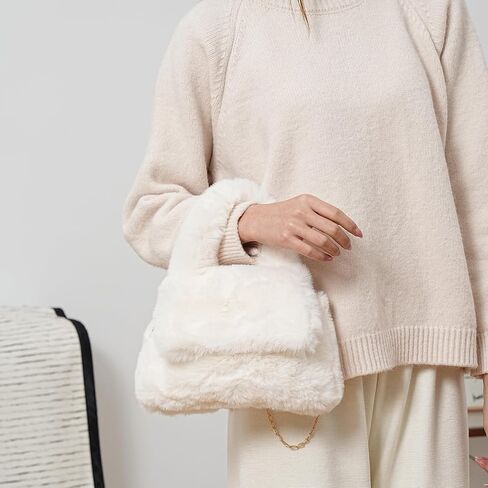 Fluffy Tote Bag for Woman Plush Shoulder Handbag Furry Faux Fur Purse for Winter in Kuwait