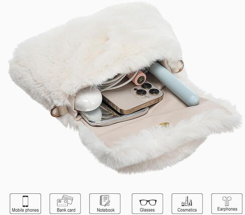 Fluffy Tote Bag for Woman Plush Shoulder Handbag Furry Faux Fur Purse for Winter in Kuwait