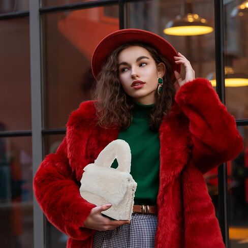Fluffy Tote Bag for Woman Plush Shoulder Handbag Furry Faux Fur Purse for Winter in Kuwait