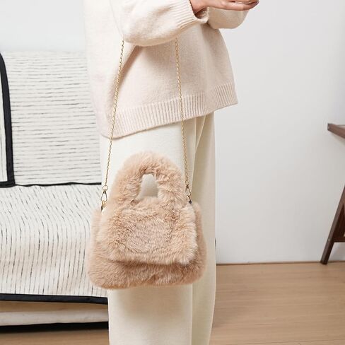 Fluffy Tote Bag for Woman Plush Shoulder Handbag Furry Faux Fur Purse for Winter in Kuwait