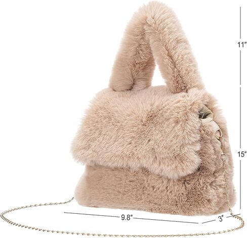 Fluffy Tote Bag for Woman Plush Shoulder Handbag Furry Faux Fur Purse for Winter in Kuwait