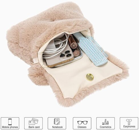 Fluffy Tote Bag for Woman Plush Shoulder Handbag Furry Faux Fur Purse for Winter in Kuwait