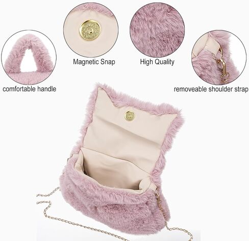 Fluffy Tote Bag for Woman Plush Shoulder Handbag Furry Faux Fur Purse for Winter in Kuwait